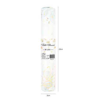 Leaf table runner with a gold floral motif, 275 x 28cm