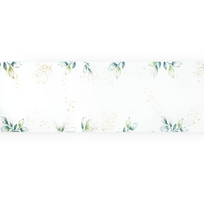Leaf table runner with a gold floral motif, 275 x 28cm