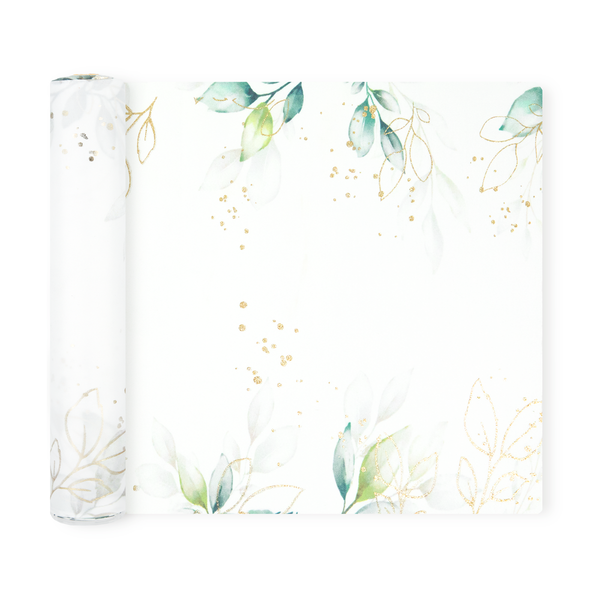Leaf table runner with a gold floral motif, 275 x 28cm