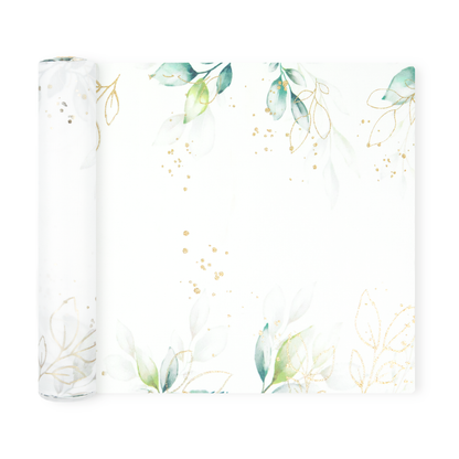 Leaf table runner with a gold floral motif, 275 x 28cm