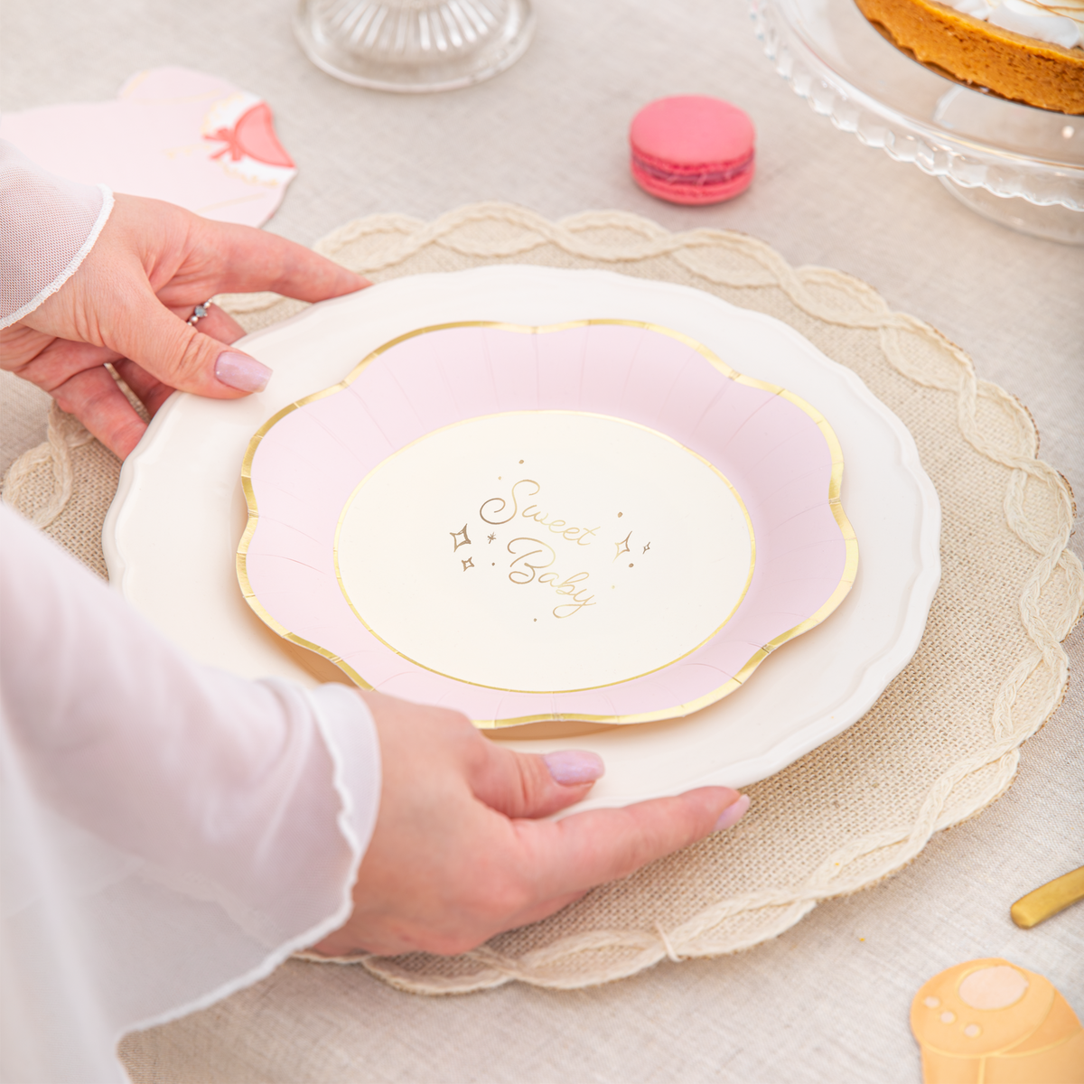 Baby pink - Talíř papírový -  24 cm 6 ks