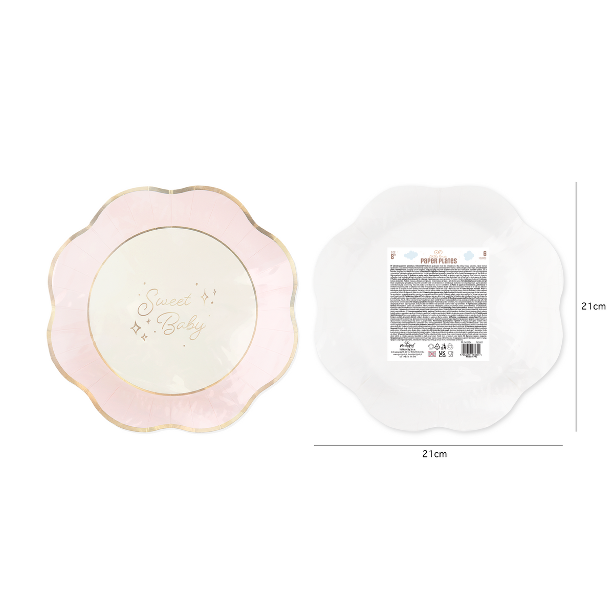 Baby pink - Talíř papírový -  24 cm 6 ks