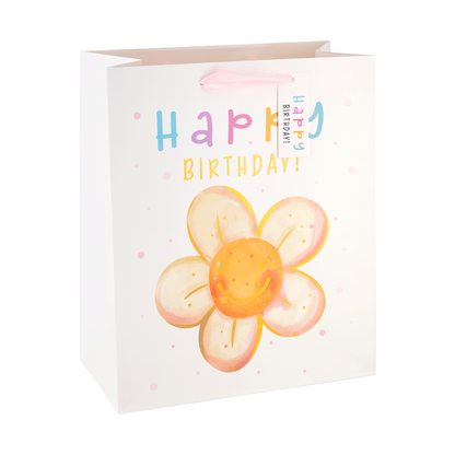 Dárkové tašky Happy Birthday bílé, střední
