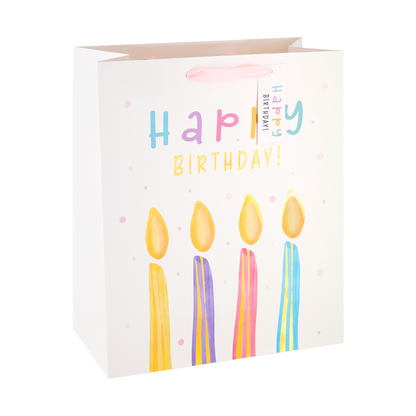 Dárkové tašky Happy Birthday bílé, střední