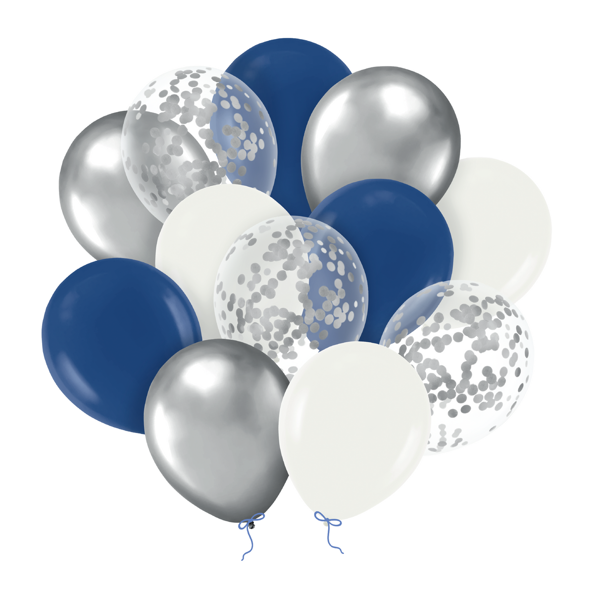 Balónky s konfetami - silver, white and navy blue 30 cm -  12 ks