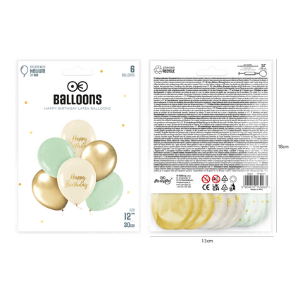 Narozeninové balonky -  Green, Beige and Gold 30 cm - 6ks set