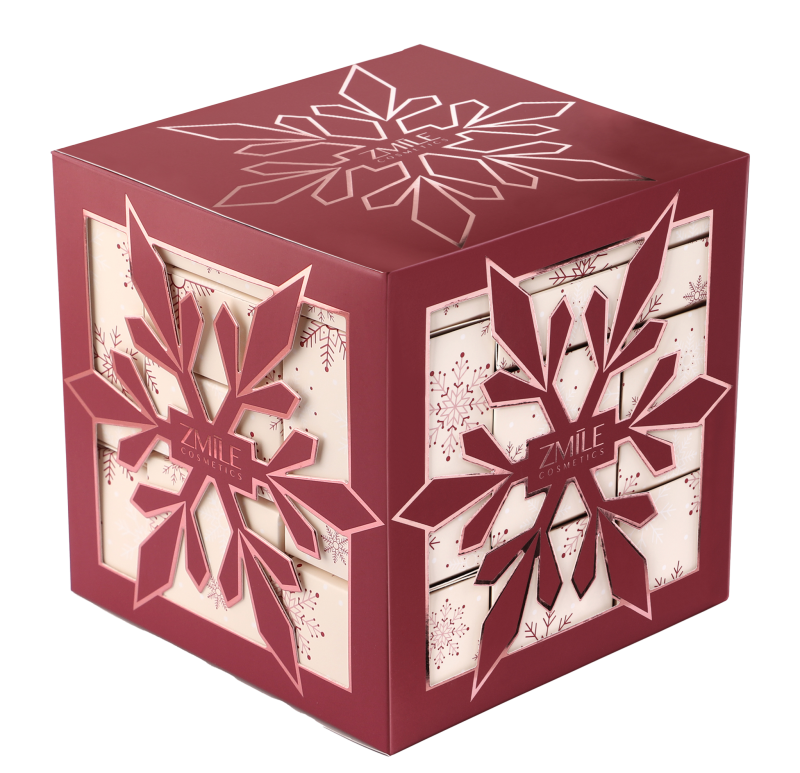 Adventní kosmetický kalendář Snowflake Puzzle - třešňově červená
