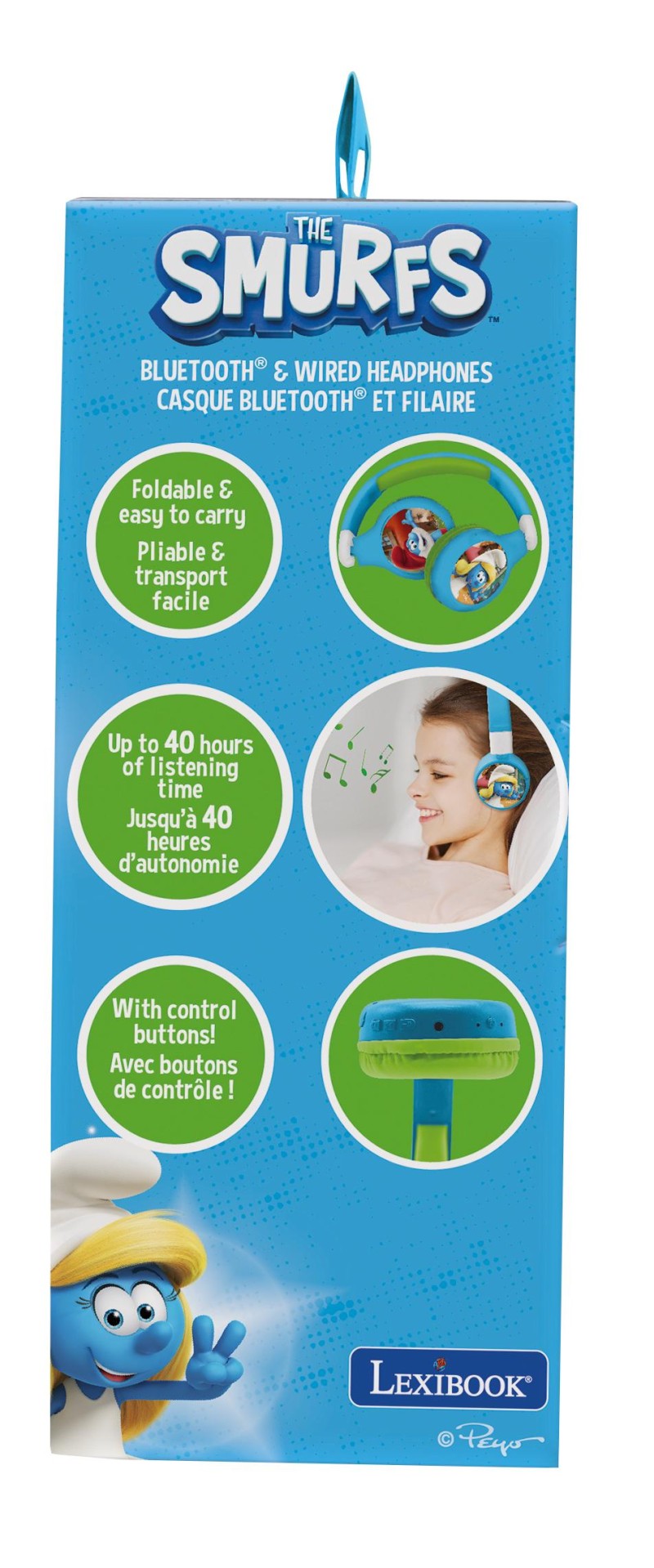 Lexibook 2v1 bluetooth skládací sluchátka Šmoulové s limitem hlasitosti