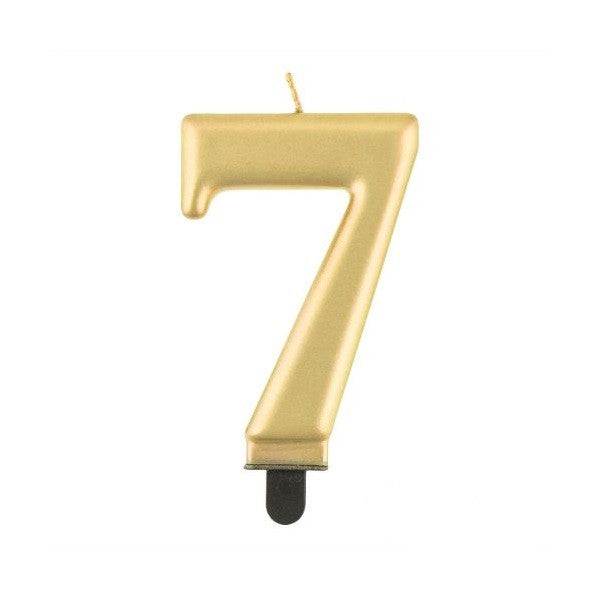 Svička Číslice 7 metalická zlatá 8 cm
