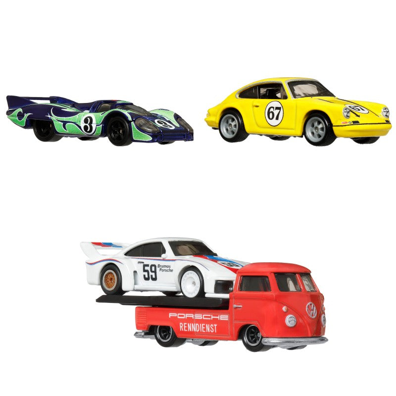 Hot Wheels 3ks prémiový angličák s týmovým tahačem - závod Le Mans