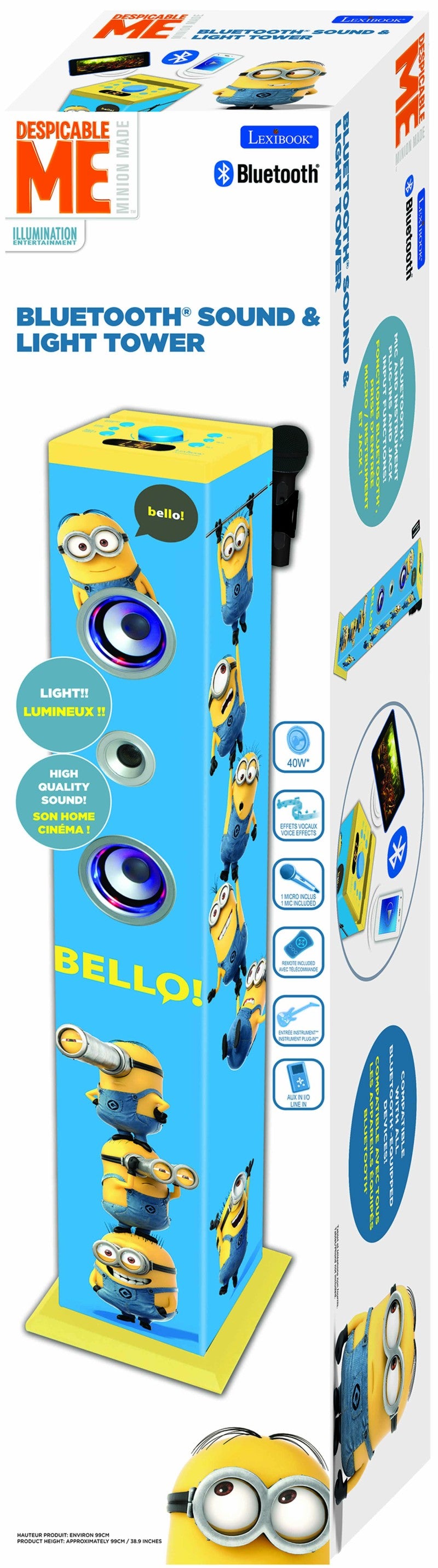 Lexibook bluetooth věžový reproduktor Mimoni s mikrofonem a světelnými efekty