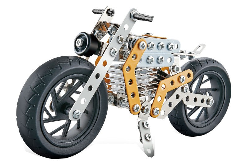 Kovová stavebnice motorka žlutá 162 ks