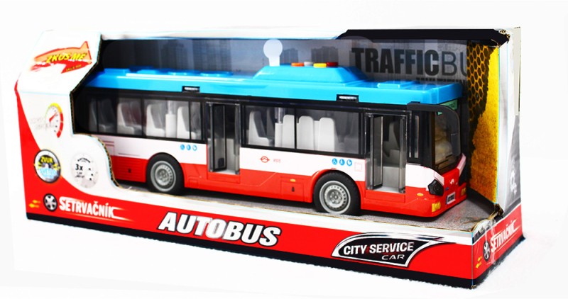 Městský autobus na setrvačník s osvětlením a zvukem - červený