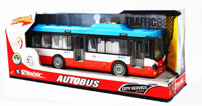 Městský autobus na setrvačník s osvětlením a zvukem - červený