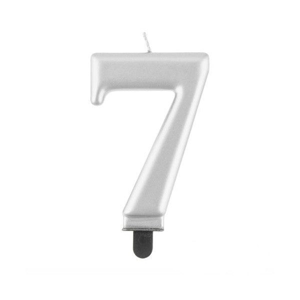 Svička Číslice 7 metalická stříbrná 8 cm