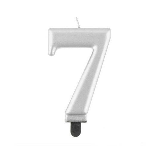 Svička Číslice 7 metalická stříbrná 8 cm