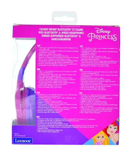 Lexibook 2v1 bluetooth skládací sluchátka Disney princezny s limitem hlasitosti