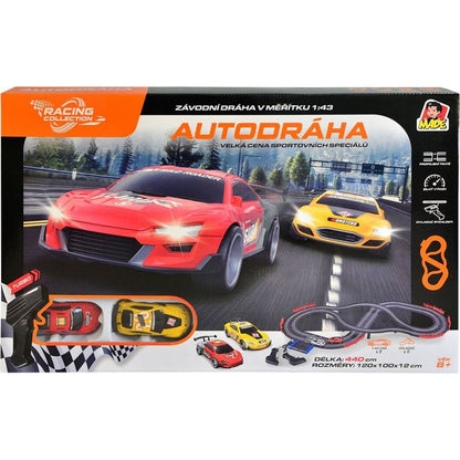 Autodráha, 2 auta, 2 ovladače, s EU adaptérem, délka trati 4