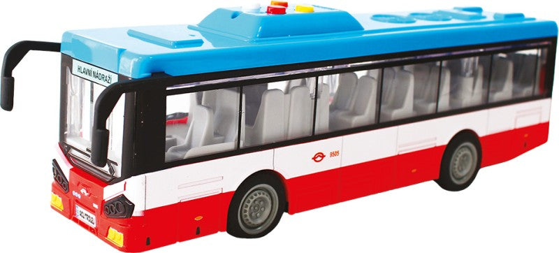 Městský autobus na setrvačník s osvětlením a zvukem - červený