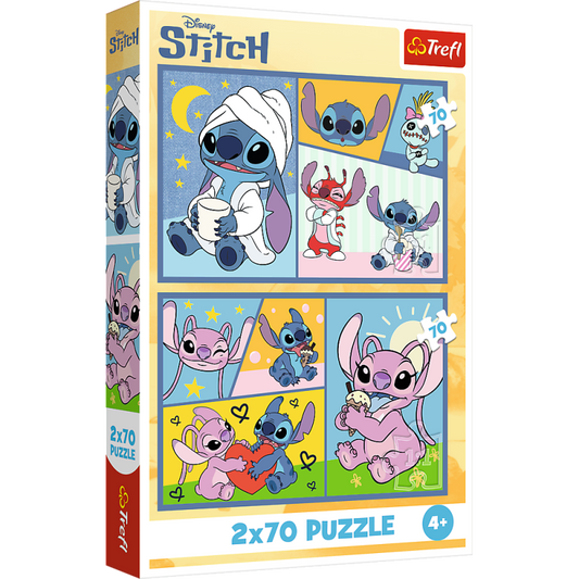 Puzzle Se Stitchem není nuda 2v1 2x70 dílků