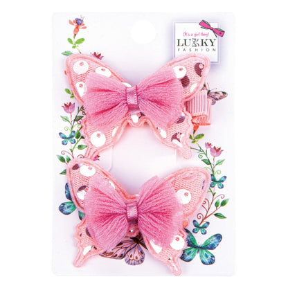 Lukky Fashion Set do vlasů, gumička s klipem - Motýl s mašlí (asst 4) tmavě růžová