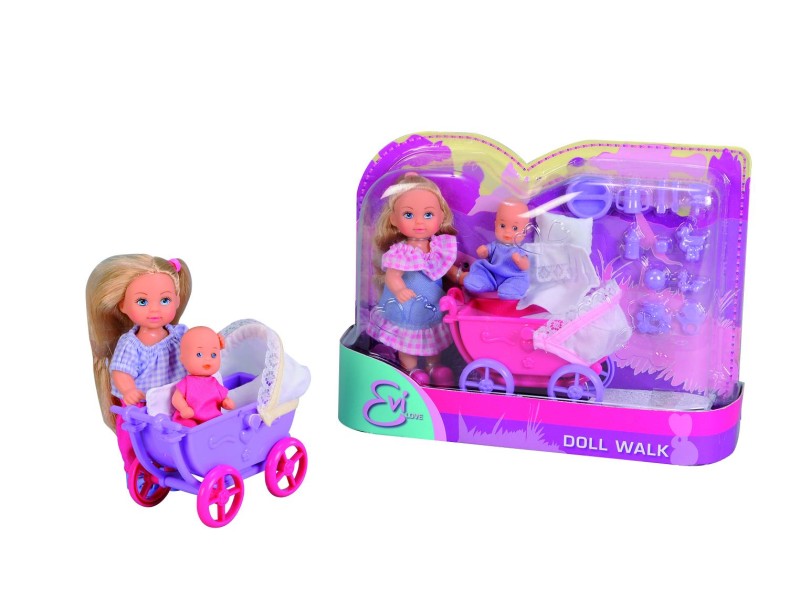 Panenka Evička doll walk, s kočárkem, 2druhy v šatech
