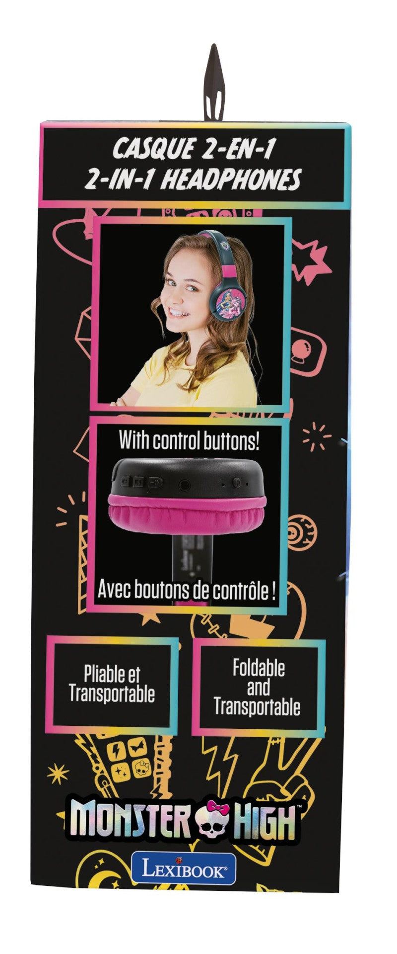 Lexibook 2v1 bluetooth skládací sluchátka Monster High s limitem hlasitosti