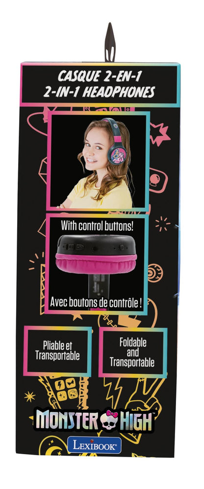 Lexibook 2v1 bluetooth skládací sluchátka Monster High s limitem hlasitosti
