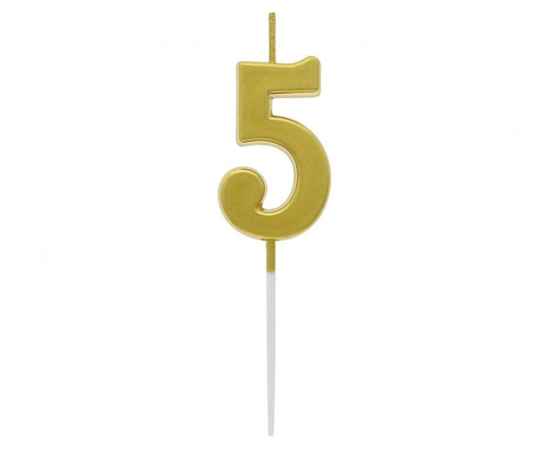Svíčka číslo 5 zlatá 9,5 cm