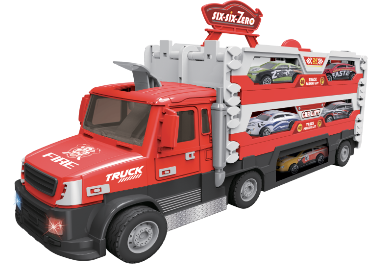 Hasičský truck 2v1 se světlem a zvukem a 6 auty