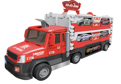 Hasičský truck 2v1 se světlem a zvukem a 6 auty