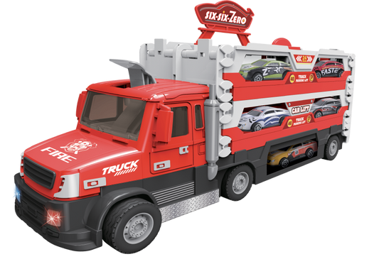 Hasičský truck 2v1 se světlem a zvukem a 6 auty