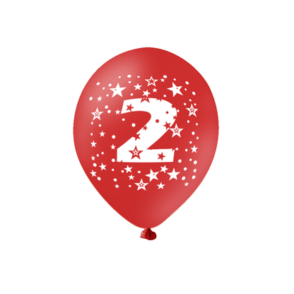 Barevný set - narozeninové balonky latexové (6 ks) 30 cm s číslem 2
