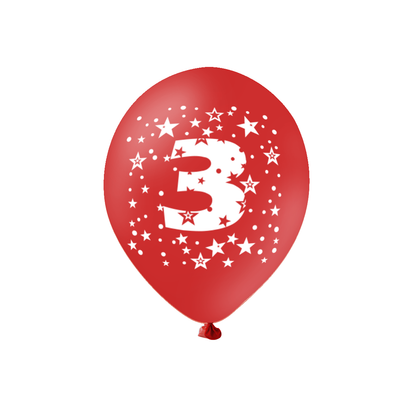 Barevný set - narozeninové balonky latexové (6 ks) 30 cm s číslem 3