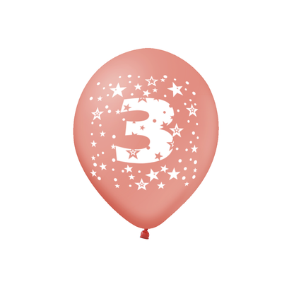 Barevný set - narozeninové balonky latexové (6 ks) 30 cm s číslem 3