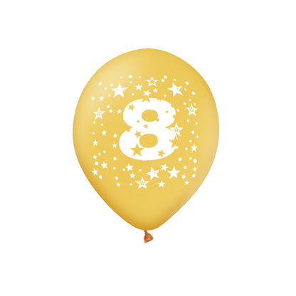 Barevný set - narozeninové balonky latexové (6 ks) 30 cm s číslem 8