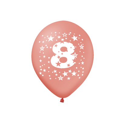 Barevný set - narozeninové balonky latexové (6 ks) 30 cm s číslem 8