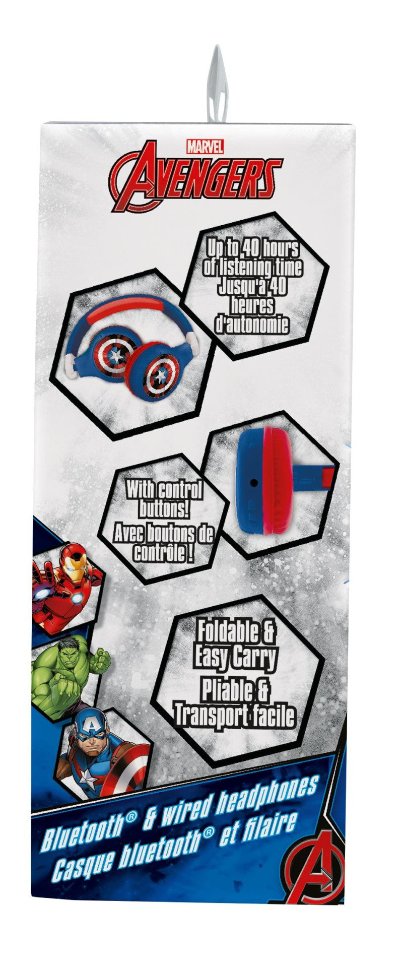 Lexibook 2v1 bluetooth skládací sluchátka Avengers s limitem hlasitosti