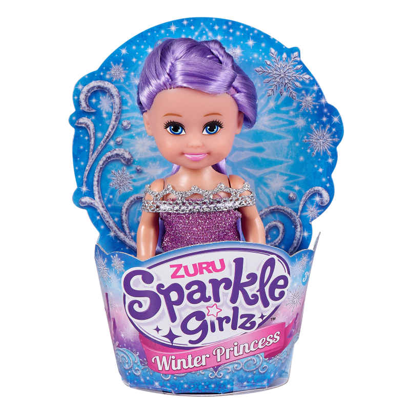 Princezna zimní Sparkle Girlz malá v kornoutku hnědé vlasy a fialové šaty