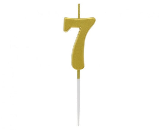 Svíčka číslo 7 ve zlaté barvě, 9,5 cm