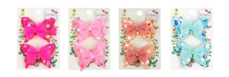 Lukky Fashion Set do vlasů, gumička s klipem - Motýl s mašlí (asst 4) světle růžová