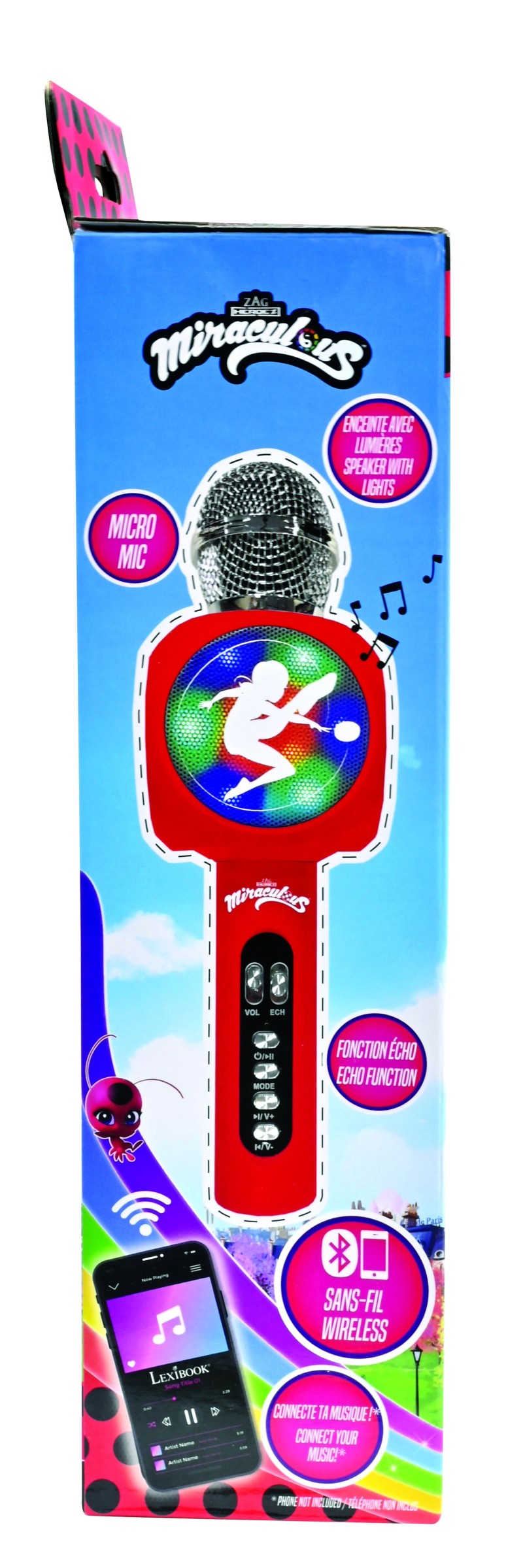 Lexibook bezdrátový karaoke mikrofon Kouzelná Beruška s vestavěným reproduktorem a světelnými efekty