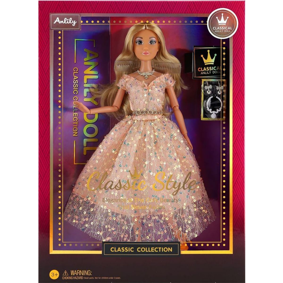 Módní panenka ve společenských šatech - dlouhé třpytivé