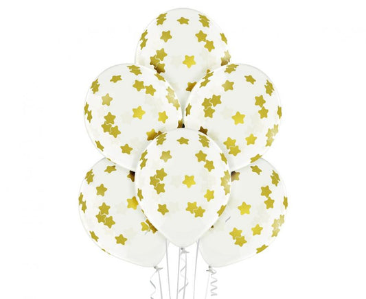 Balónky latexové s hvězdami, čiré, 30 cm, 6 ks