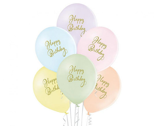 Balónky latexové Happy Birthday, 30 cm, 6 ks