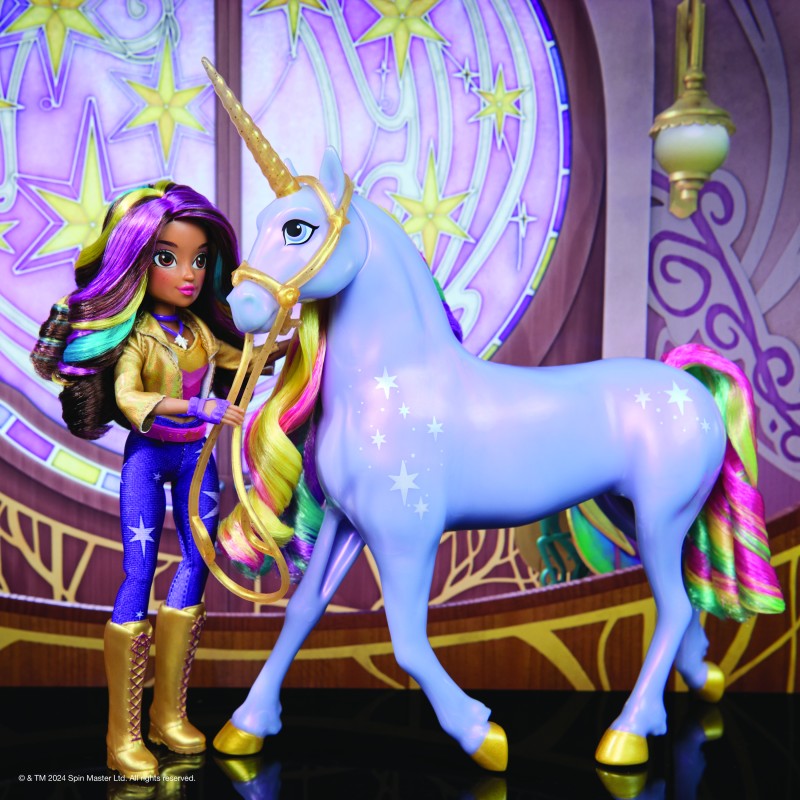Unicorn academy světelný jednorožec Wildstar 28 cm s panenkou Sophií 24 cm