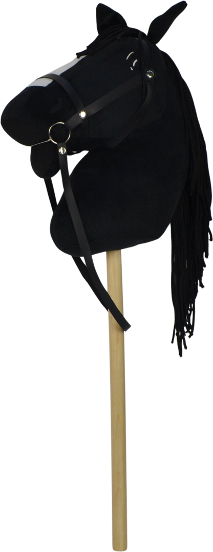 Černý kůň na tyči 73 cm, s černým batohem, se zvukem koně