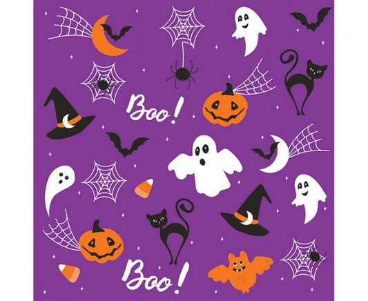 Ubrousky papírové Halloweenské motivy na fialovém podkladu, 33 × 33 cm, 20 ks