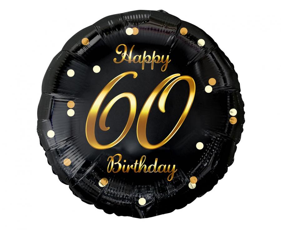 Balónek fóliový Happy Birthday, černý se zlatým potiskem, 46 cm