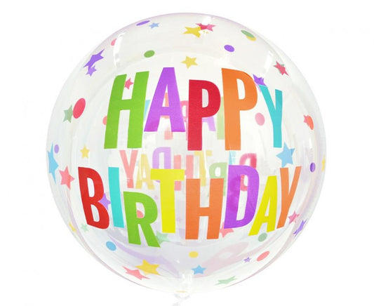 Balónek průhledný Aqua Happy Birthday s hvězdami, 51 cm